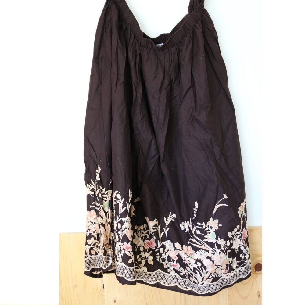 Dark Brown with Flowers Skirt 1X